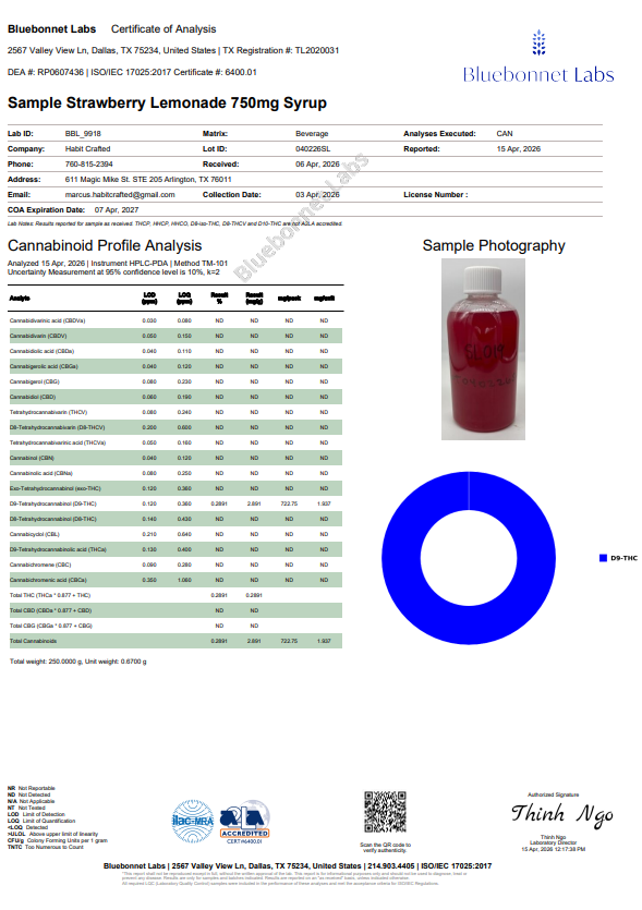 Habit 750MG Delta 9 Syrup Water Soluble