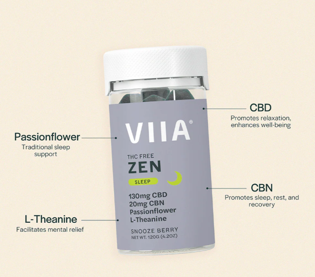 Viia Zen THC FREE 130mg CBD + 20mg CBN gummies 20ct